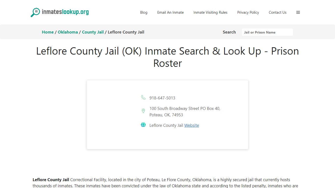 Leflore County Jail (OK) Inmate Search & Look Up - Prison Roster